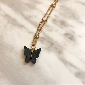 🎉 New Onyx Black Gold Plated Butterfly Adjustable Necklace